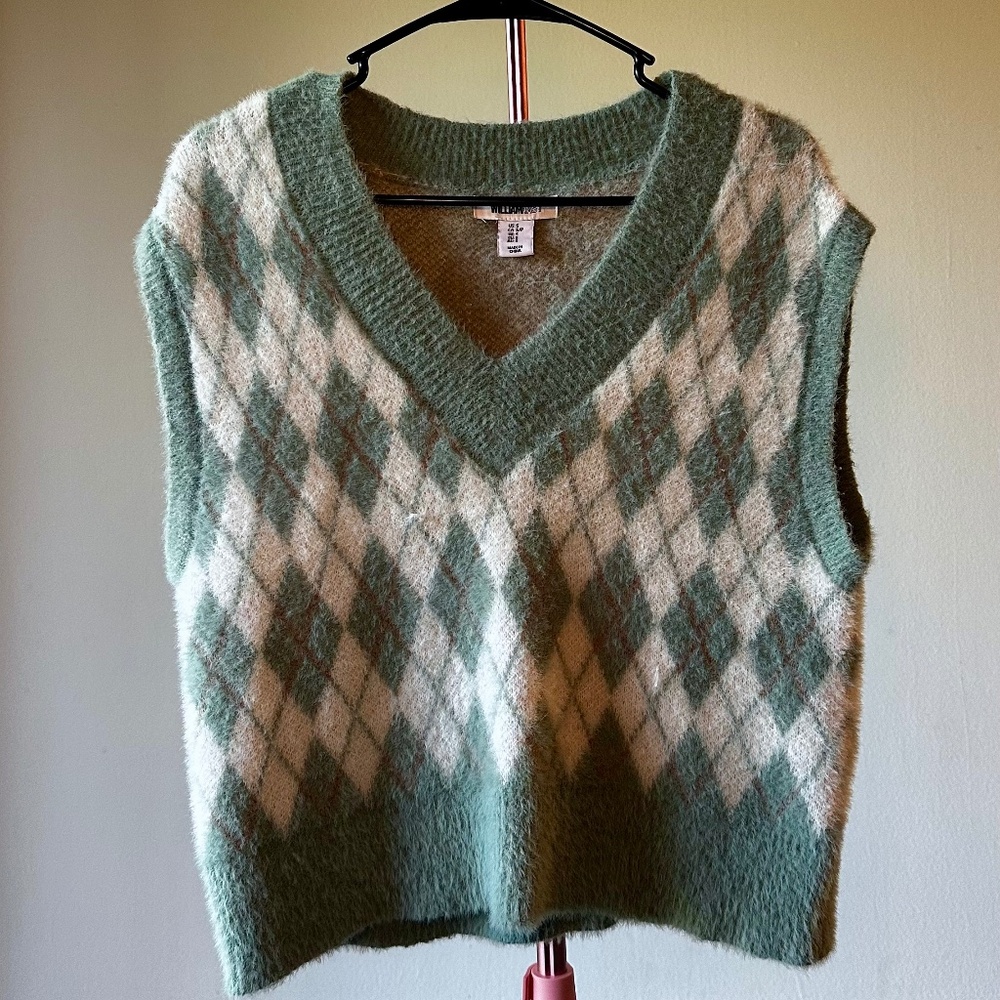 William Rest Green & White Argyle Sweater Vest